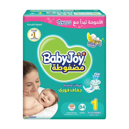 BabyJoy 2X Compressed Diamond Pad Diaper, Size 1, Newborn, 0-4 Kg, Mega Pack, 84 Diapers